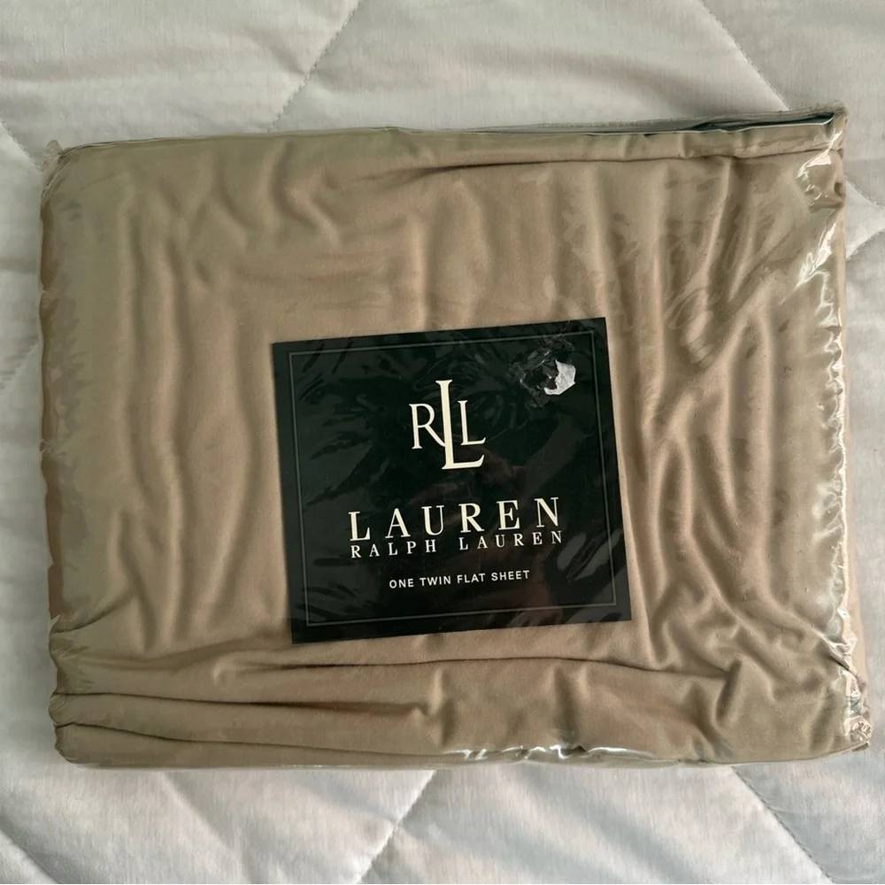 Lauren Ralph Lauren Solid Twin Flat Sheet Biege 250 Thread 100% Cotton NEW 66x96
